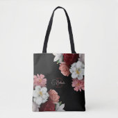 Met de Hand Getekende Rozen Bloem Zwart Tote Bag (Voorkant)