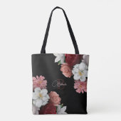 Met de Hand Getekende Rozen Bloem Zwart Tote Bag (Achterkant)