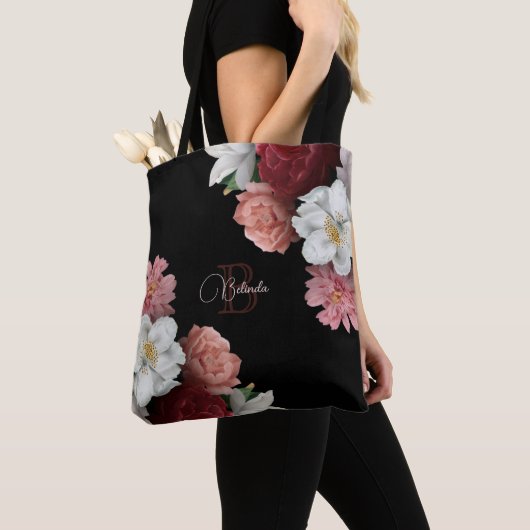 Met de Hand Getekende Rozen Bloem Zwart Tote Bag (Dichtbij)