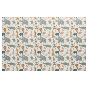 Met de Hand Getekende Safari Dier Print - Stof