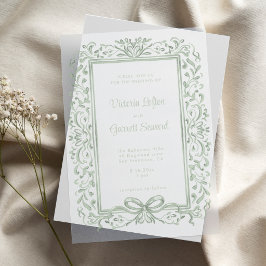 Met de Hand Getekende Salie Kleurige Vintage Boog  Vellum Uitnodigingen