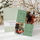 Met de hand getekende saliegroene Kerstmis 2 foto Feestdagenkaart