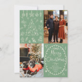 Met de hand getekende saliegroene Kerstmis 2 foto Feestdagenkaart (Voorkant)
