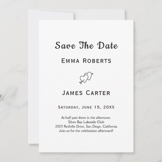 Met de Hand Getekende Save the Date Kaart met Hart (Voorkant)