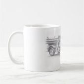 met de hand getekende  schets van de brandweerwage koffiemok (Links)