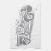 met de hand getekende  schets van de brandweerwage theedoek (Verticaal)