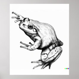 met de hand getekende schets van kikker in Ukiyo-E Poster