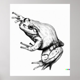 met de hand getekende schets van kikker in Ukiyo-E Poster