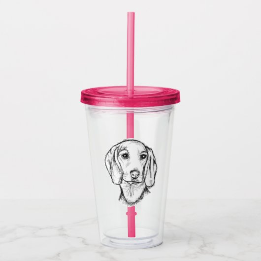 met de hand getekende schets zwarte witte puppy acryl drinkbeker (Voorkant)