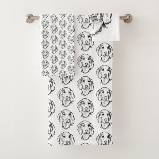 met de hand getekende schets zwarte witte puppy bad handdoek (Insitu)