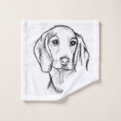 met de hand getekende schets zwarte witte puppy bad handdoek (Wasdoekje)