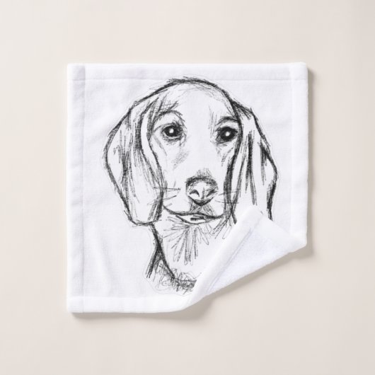met de hand getekende schets zwarte witte puppy bad handdoek (Wasdoekje)