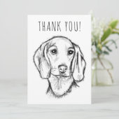 met de hand getekende schets zwarte witte puppy bedankkaart (Staand voorkant)