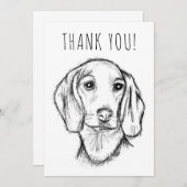 met de hand getekende schets zwarte witte puppy bedankkaart (Voorkant / Achterkant)