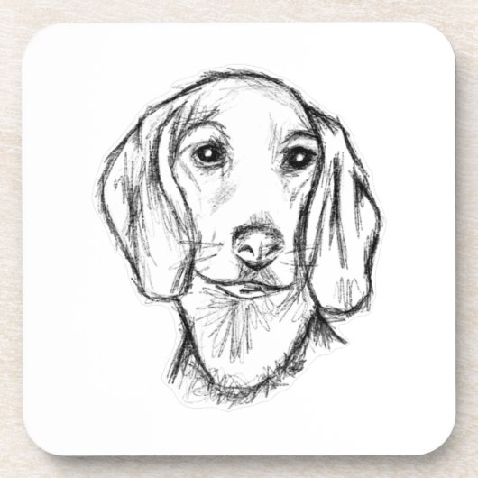 met de hand getekende schets zwarte witte puppy bier onderzetter (Voorkant)