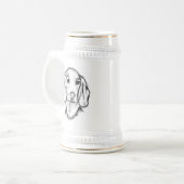 met de hand getekende schets zwarte witte puppy bierpul (Voorkant links)