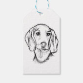 met de hand getekende schets zwarte witte puppy cadeaulabel (Voorkant)