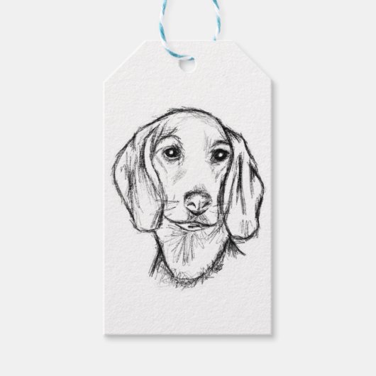 met de hand getekende schets zwarte witte puppy cadeaulabel (Voorkant)