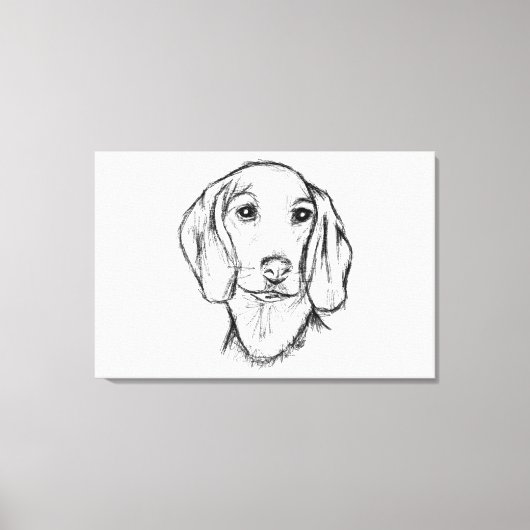 met de hand getekende schets zwarte witte puppy canvas afdruk (Voorkant)