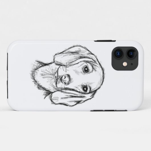 met de hand getekende schets zwarte witte puppy Case-Mate iPhone case (Achterkant (horizontaal))