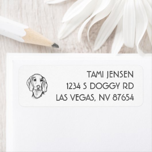 met de hand getekende schets zwarte witte puppy etiket (Insitu)