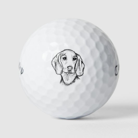 met de hand getekende schets zwarte witte puppy golfballen (Voorkant)
