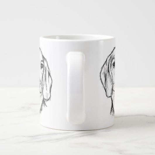 met de hand getekende schets zwarte witte puppy grote koffiekop (Achterkant)