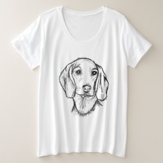 met de hand getekende schets zwarte witte puppy grote maat t-shirt (Design voorkant)