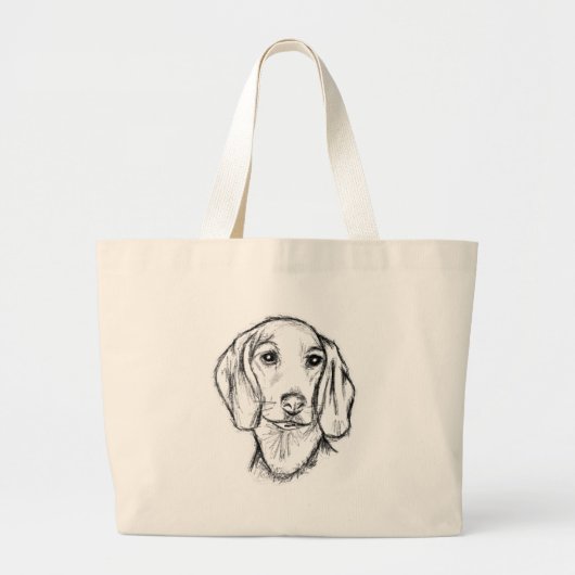 met de hand getekende schets zwarte witte puppy grote tote bag (Voorkant)