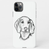 met de hand getekende schets zwarte witte puppy iPhone hoesje (Achterkant)