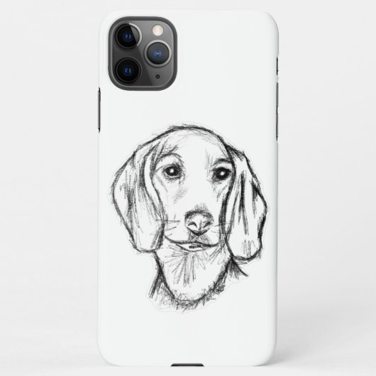 met de hand getekende schets zwarte witte puppy iPhone hoesje (Achterkant)
