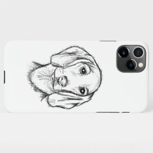 met de hand getekende schets zwarte witte puppy iPhone hoesje (Achterkant horizontaal)