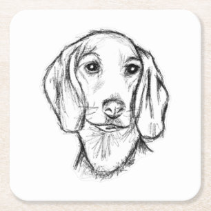 met de hand getekende schets zwarte witte puppy kartonnen onderzetters
