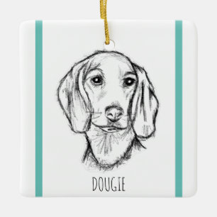 met de hand getekende schets zwarte witte puppy keramisch ornament
