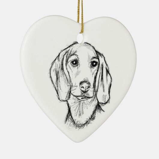 met de hand getekende schets zwarte witte puppy keramisch ornament (Rechts)