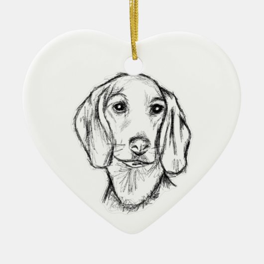 met de hand getekende schets zwarte witte puppy keramisch ornament (Voorkant)