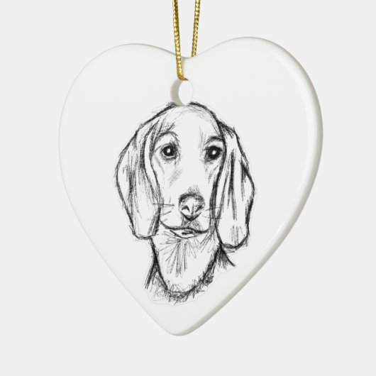met de hand getekende schets zwarte witte puppy keramisch ornament (Links)