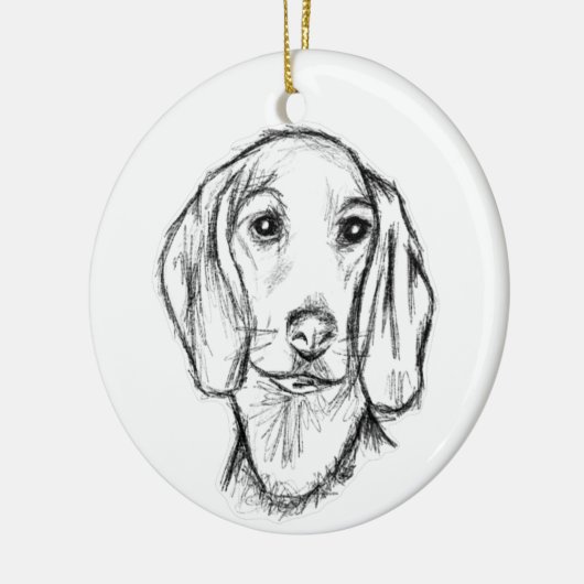 met de hand getekende schets zwarte witte puppy keramisch ornament (Links)