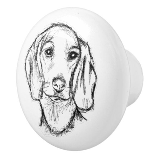met de hand getekende schets zwarte witte puppy keramische knop (Rechts)