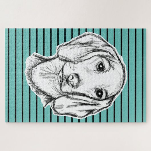 met de hand getekende schets zwarte witte puppy legpuzzel (Horizontaal)