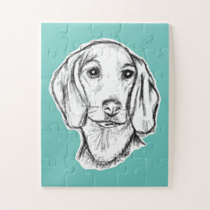 met de hand getekende schets zwarte witte puppy legpuzzel