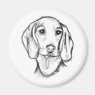 met de hand getekende schets zwarte witte puppy magneet