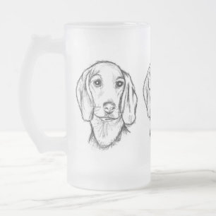 met de hand getekende schets zwarte witte puppy matglas bierpul
