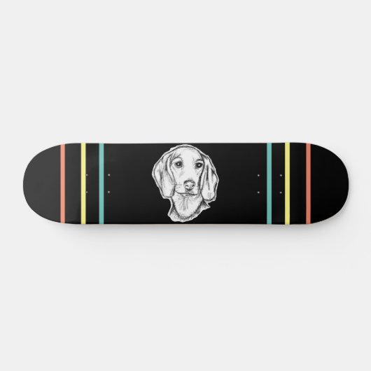 met de hand getekende schets zwarte witte puppy persoonlijk skateboard (Horizontaal)