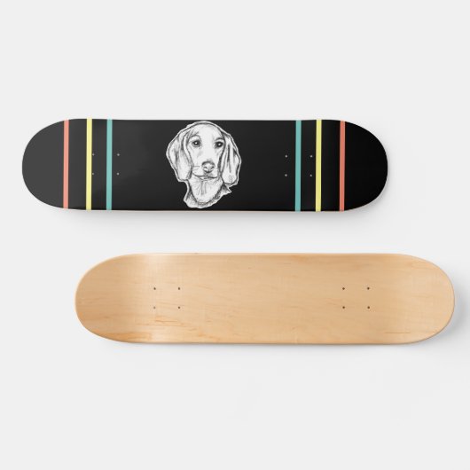 met de hand getekende schets zwarte witte puppy persoonlijk skateboard (Horizontaal)