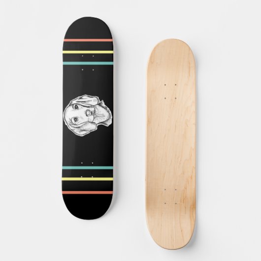 met de hand getekende schets zwarte witte puppy persoonlijk skateboard (Voorkant)