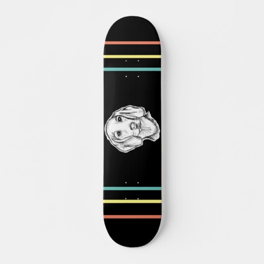met de hand getekende schets zwarte witte puppy persoonlijk skateboard (Voorkant)