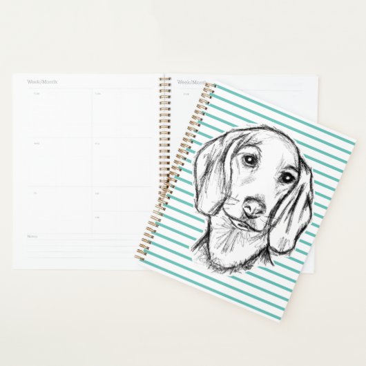 met de hand getekende schets zwarte witte puppy planner (Display)