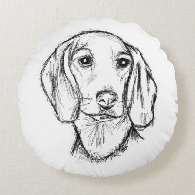 met de hand getekende schets zwarte witte puppy rond kussen (Voorkant)