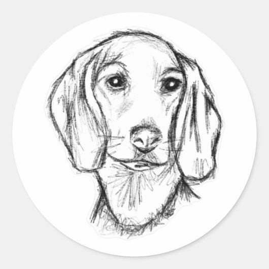 met de hand getekende schets zwarte witte puppy ronde sticker (Voorkant)